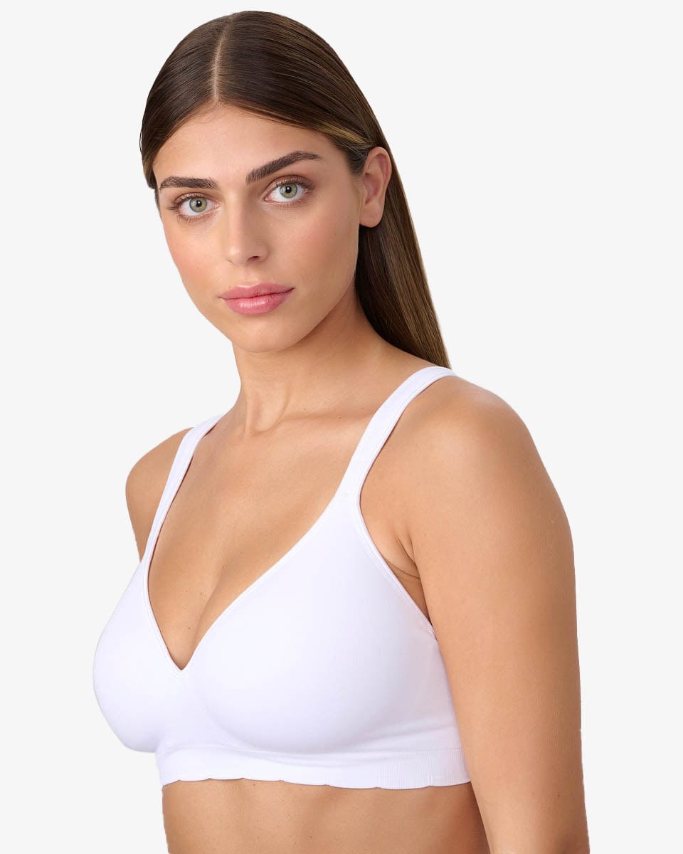 חזיית סימלס מרופדת ללא ברזלים עם כתפיות מתרחבות - WHITE – תמונה 2