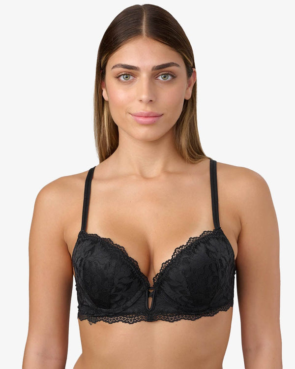 חזיית פוש אפ עם ברזלים בשילוב תחרה - BLACK – תמונה 1