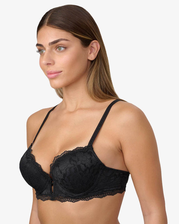 חזיית פוש אפ עם ברזלים בשילוב תחרה - BLACK – תמונה 2