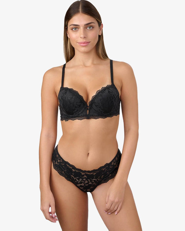 חזיית פוש אפ עם ברזלים בשילוב תחרה - BLACK – תמונה 4