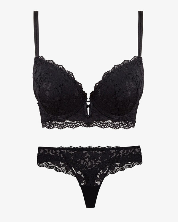 חזיית פוש אפ עם ברזלים בשילוב תחרה - BLACK – תמונה 6