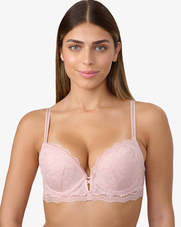 חזיית פוש אפ עם ברזלים בשילוב תחרה - LIGHT PINK – תמונה 1