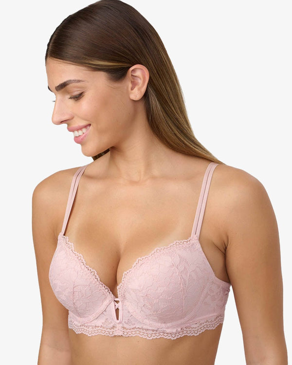 חזיית פוש אפ עם ברזלים בשילוב תחרה - LIGHT PINK – תמונה 2