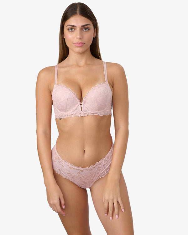 חזיית פוש אפ עם ברזלים בשילוב תחרה - LIGHT PINK – תמונה 4