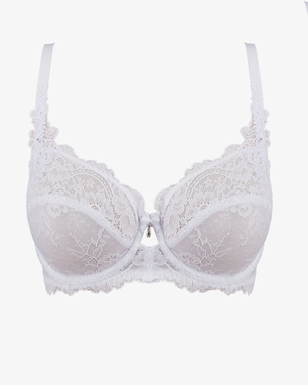 חזייה ללא ריפוד עם ברזלים מתחרת פרחים מעודנת - WHITE – תמונה 4