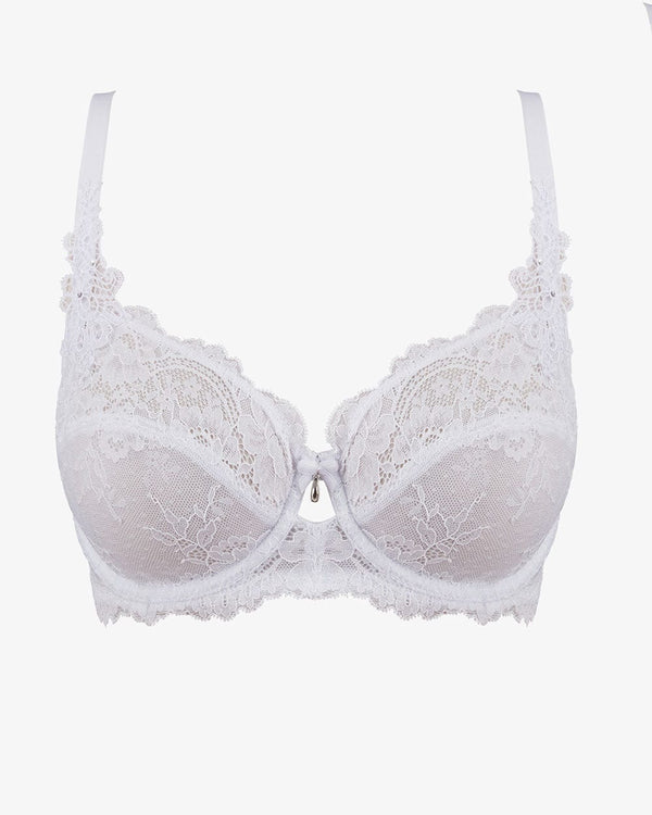 חזייה ללא ריפוד עם ברזלים מתחרת פרחים מעודנת - WHITE – תמונה 4