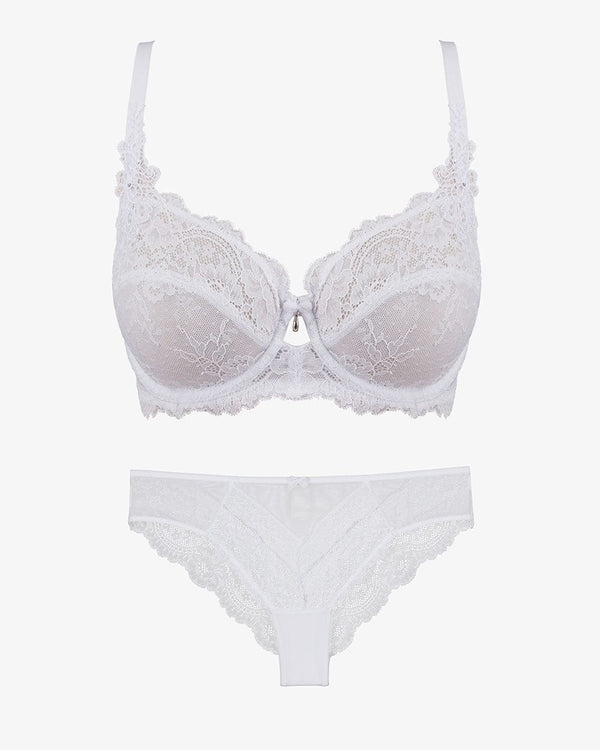 חזייה ללא ריפוד עם ברזלים מתחרת פרחים מעודנת - WHITE – תמונה 5