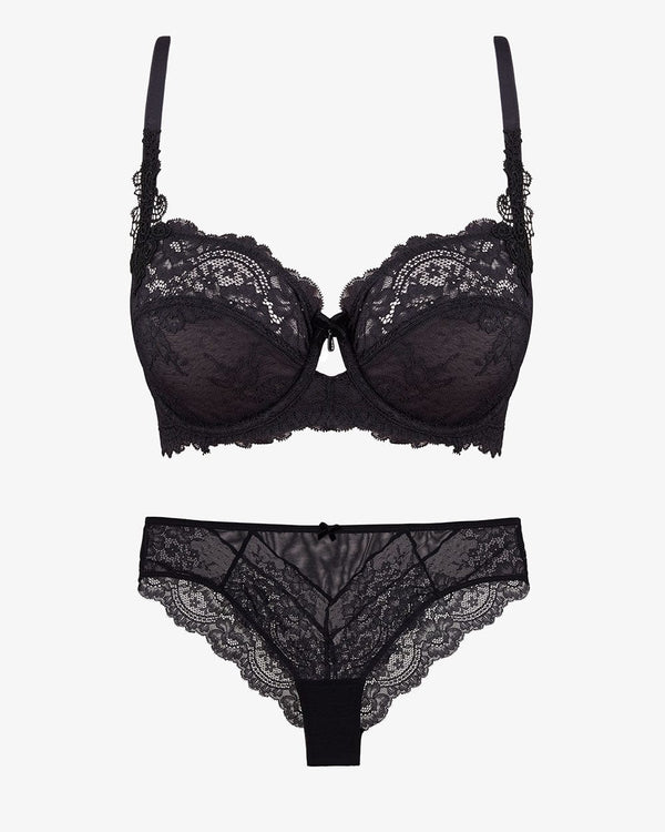 חזייה ללא ריפוד עם ברזלים מתחרת פרחים מעודנת - BLACK – תמונה 5