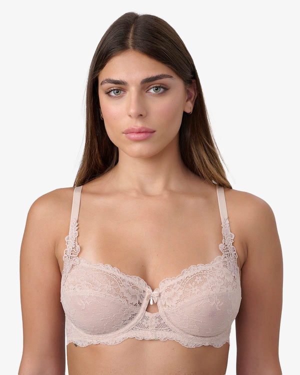 חזייה ללא ריפוד עם ברזלים מתחרת פרחים מעודנת - NUDE – תמונה 1