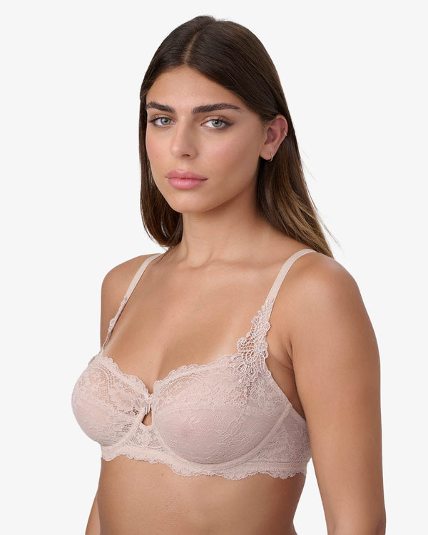 חזייה ללא ריפוד עם ברזלים מתחרת פרחים מעודנת - NUDE – תמונה 2