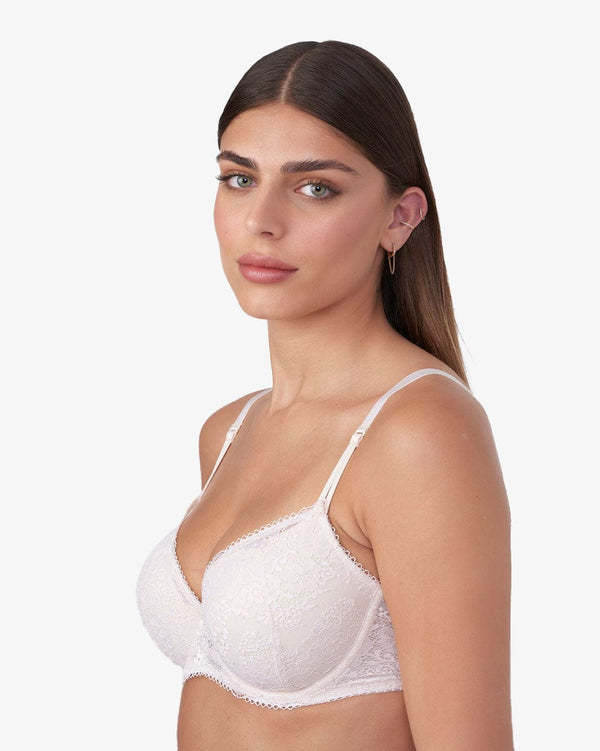 חזייה מרופדת עם ברזלים מתחרת פרחים בוהקת - OATMEAL – תמונה 2