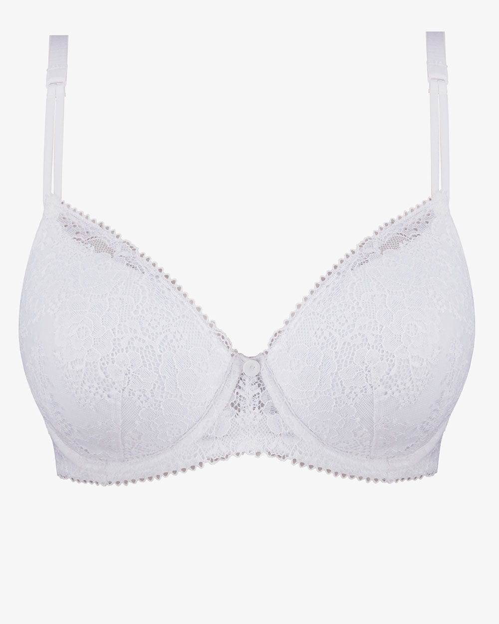 חזייה מרופדת עם ברזלים מתחרת פרחים בוהקת - WHITE – תמונה 5