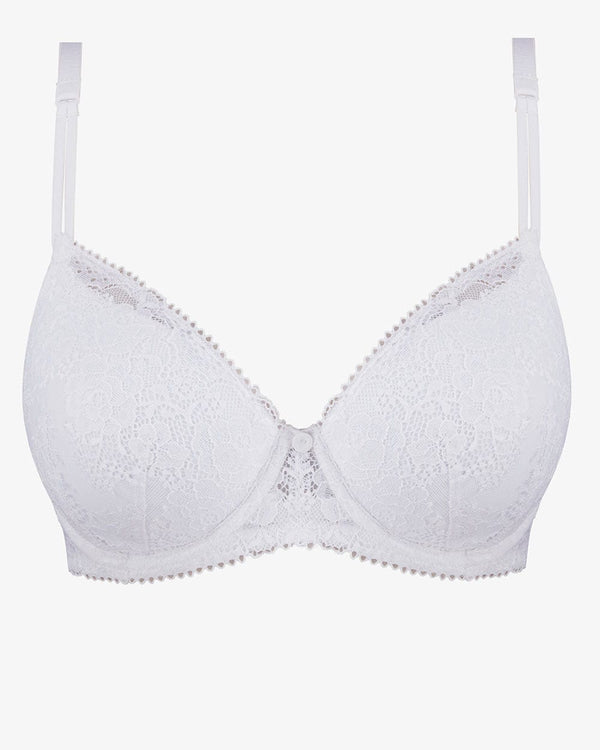 חזייה מרופדת עם ברזלים מתחרת פרחים בוהקת - WHITE – תמונה 5