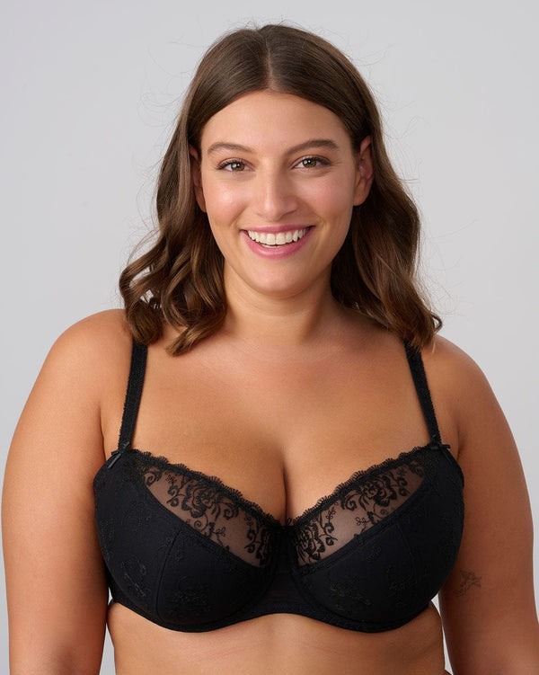 חזייה רקומה חצי מרופדת למידות גדולות - BLACK – תמונה 1