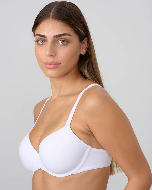 חזיית בייסיק מרופדת עם ברזלים מבד רך ומוברש - WHITE – תמונה 2