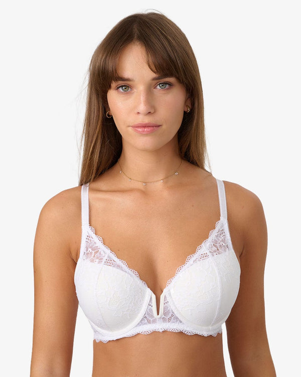 חזייה מרופדת עם ברזלים ומפתח וי - IVORY – תמונה 1