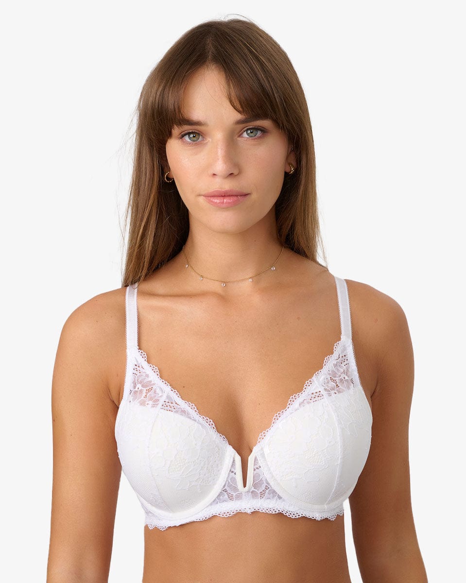 חזייה מרופדת עם ברזלים ומפתח וי - IVORY – תמונה 1