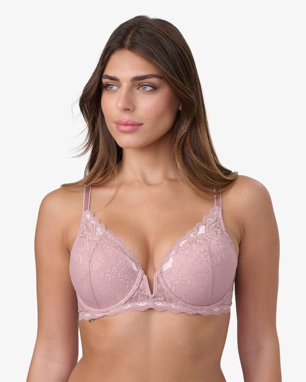 חזייה מרופדת עם ברזלים ומפתח וי - SMOKED PINK – תמונה 1