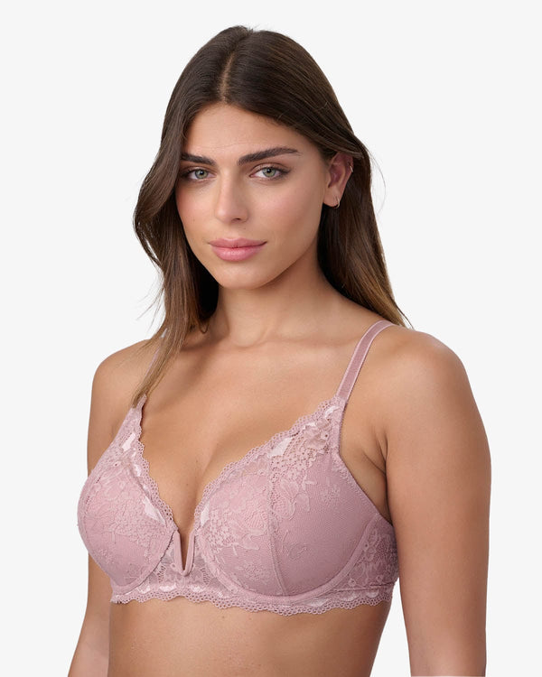 חזייה מרופדת עם ברזלים ומפתח וי - SMOKED PINK – תמונה 2