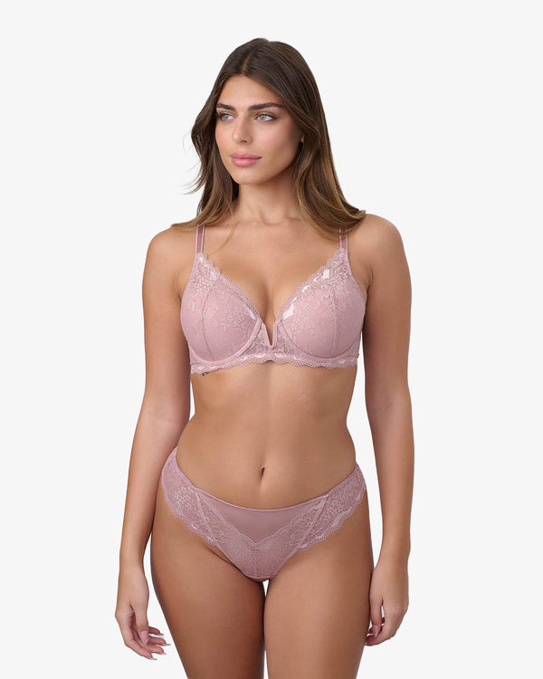 חזייה מרופדת עם ברזלים ומפתח וי - SMOKED PINK – תמונה 4