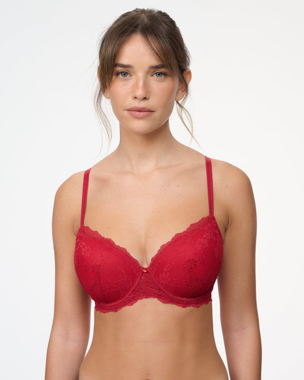 חזייה מרופדת עם ברזלים  מתחרה עדינה ודקה - RUBY RED – תמונה 1