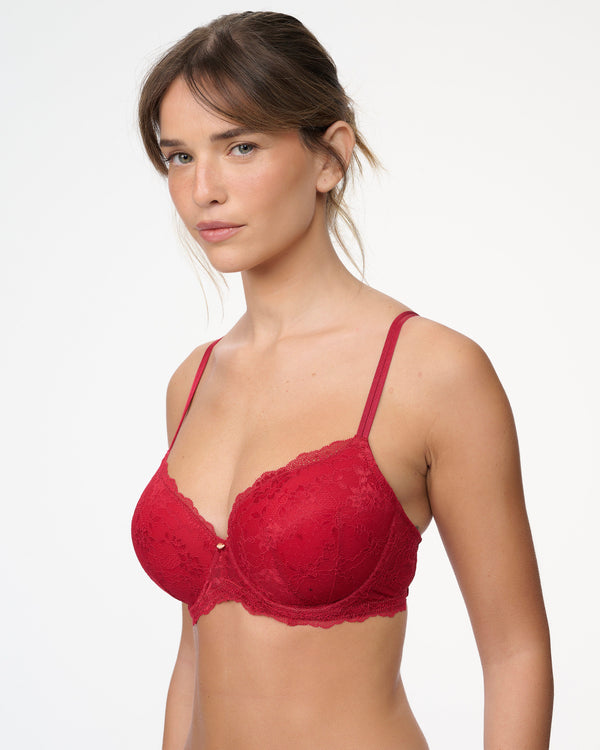 חזייה מרופדת עם ברזלים  מתחרה עדינה ודקה - RUBY RED – תמונה 2