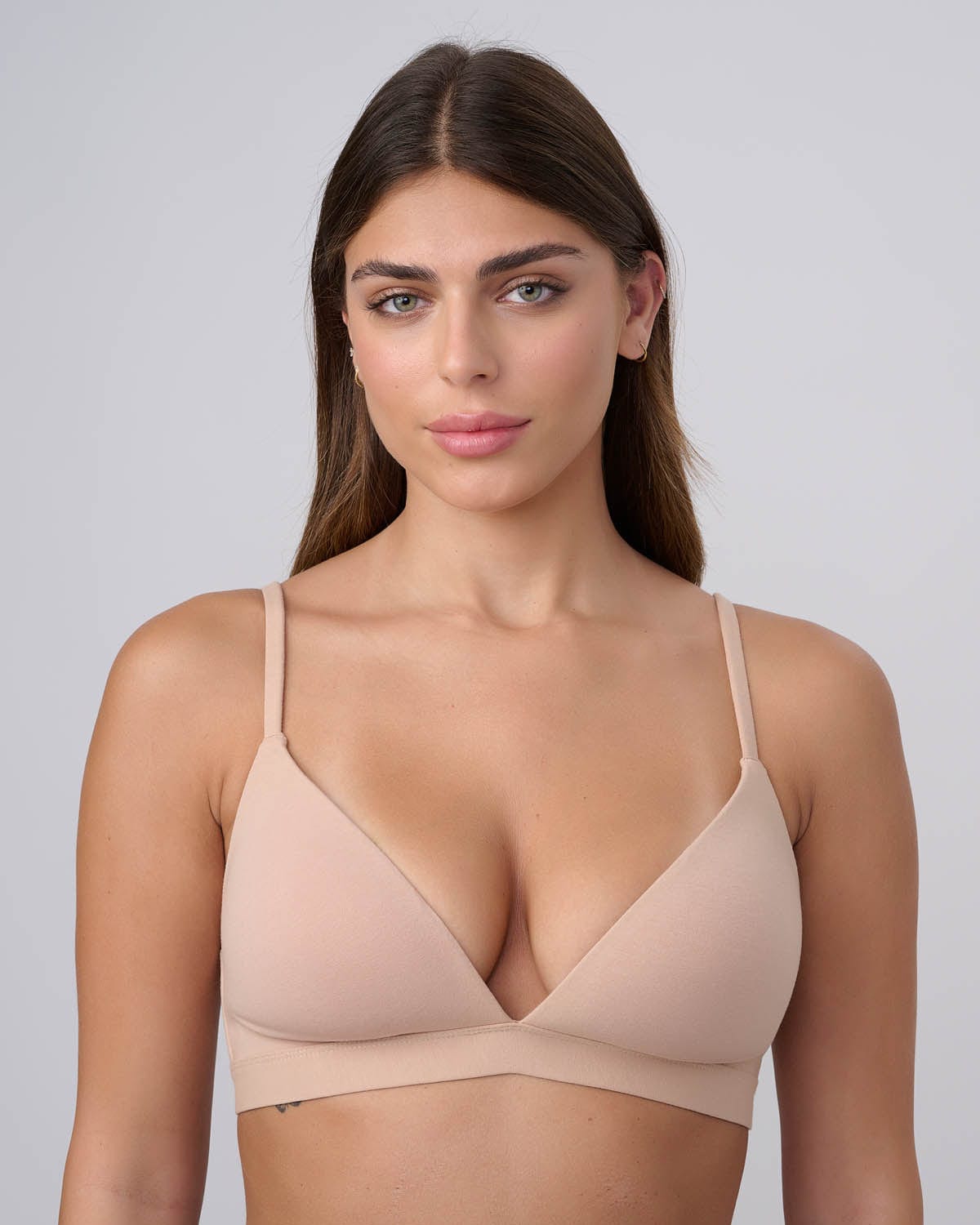 חזייה מרופדת ללא ברזלים מכותנה אלסטן משובחת - NUDE – תמונה 4