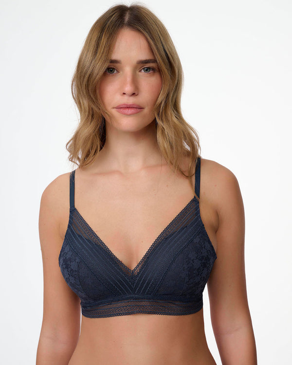 חזייה מרופדת ללא ברזלים  מתחרה רומנטית פרחונית - DENIM