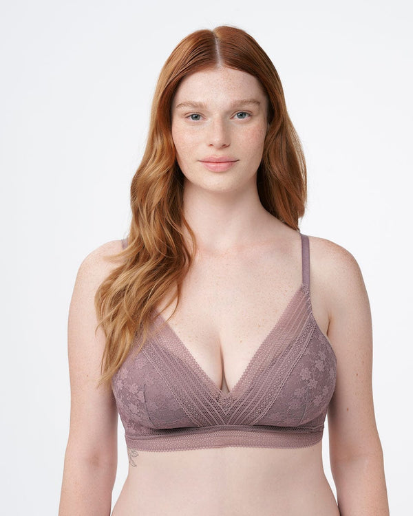 חזייה מרופדת ללא ברזלים  מתחרה רומנטית פרחונית - SMOKED BROWN – תמונה 1