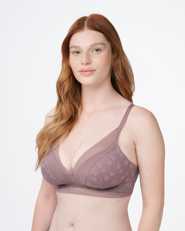 חזייה מרופדת ללא ברזלים  מתחרה רומנטית פרחונית - SMOKED BROWN – תמונה 2