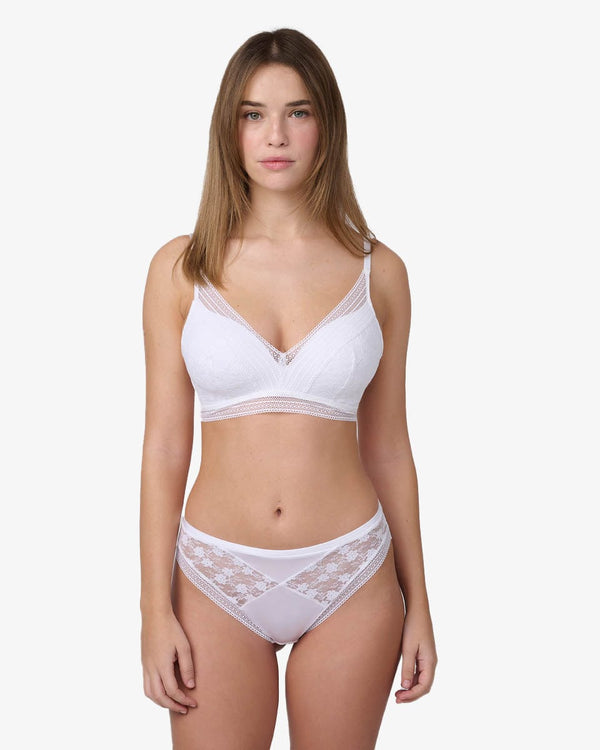 חזייה מרופדת ללא ברזלים  מתחרה רומנטית פרחונית - WHITE – תמונה 4