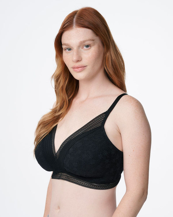 חזייה מרופדת ללא ברזלים  מתחרה רומנטית פרחונית - BLACK – תמונה 2