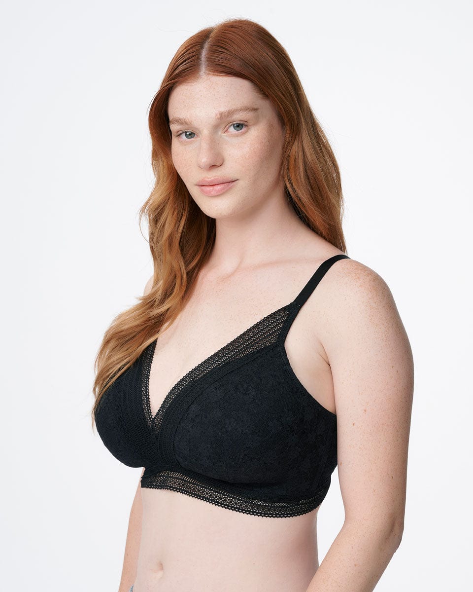 חזייה מרופדת ללא ברזלים  מתחרה רומנטית פרחונית - BLACK – תמונה 2