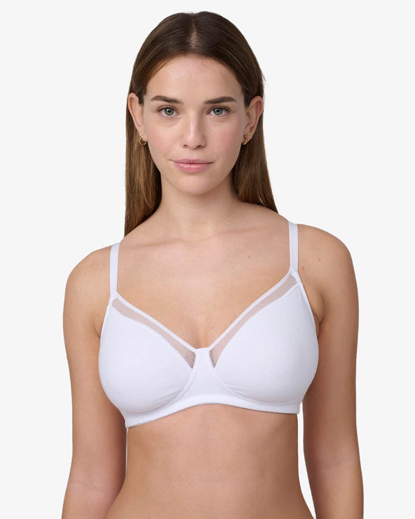 חזייה ללא ריפוד וללא ברזלים מכותנה אלסטית - WHITE – תמונה 1