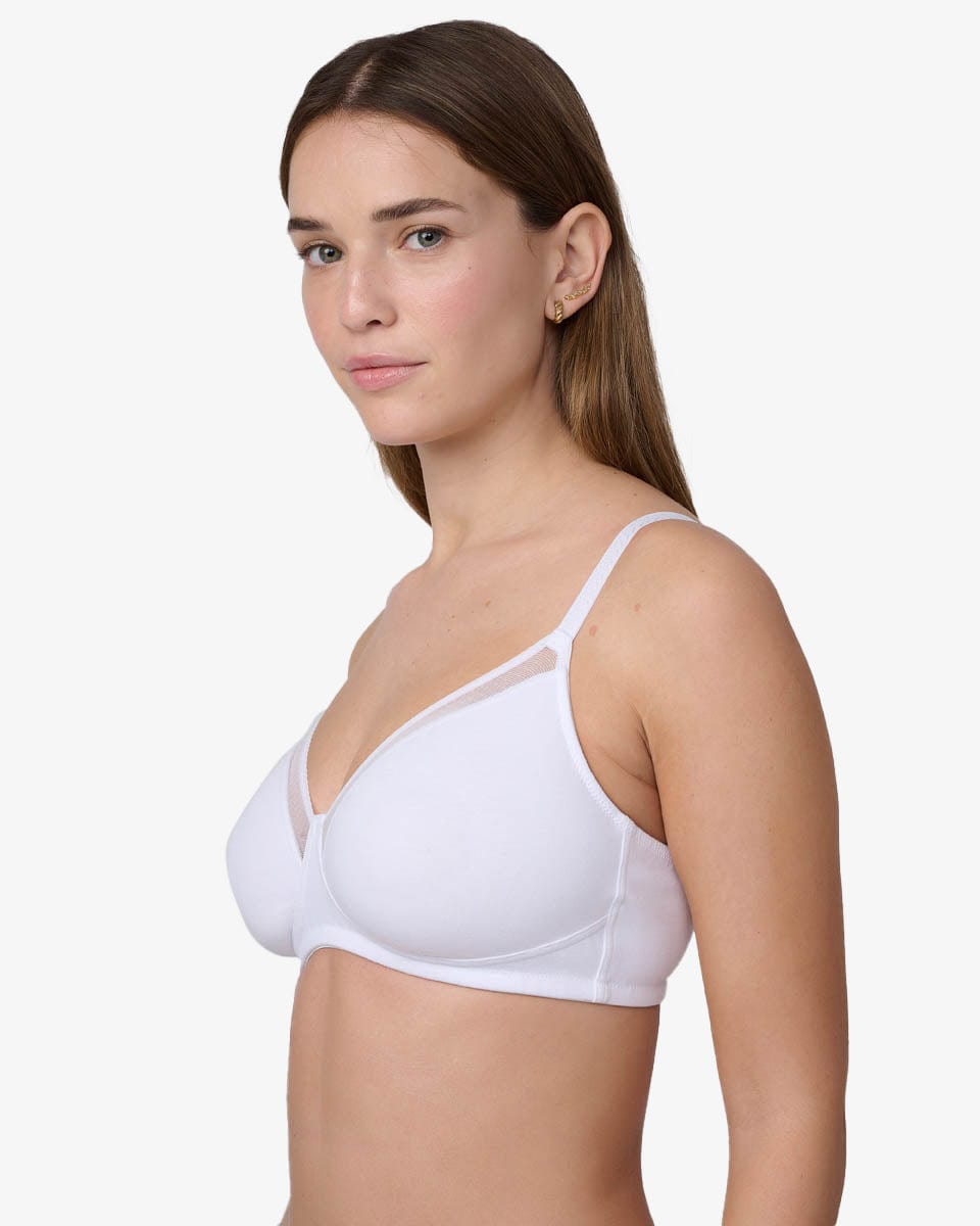 חזייה ללא ריפוד וללא ברזלים מכותנה אלסטית - WHITE – תמונה 2