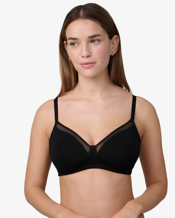 חזייה ללא ריפוד וללא ברזלים מכותנה אלסטית - BLACK – תמונה 1