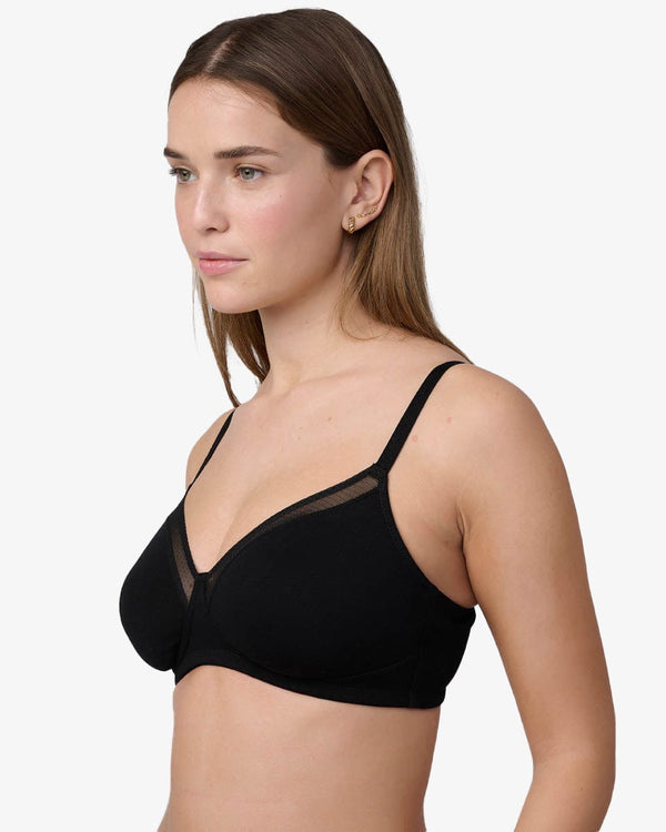 חזייה ללא ריפוד וללא ברזלים מכותנה אלסטית - BLACK – תמונה 2