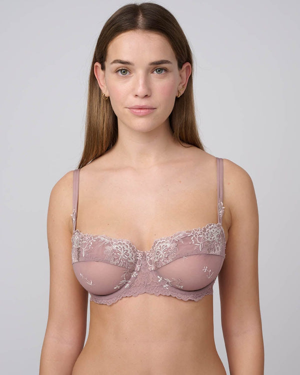 חזייה לא מרופדת עם ברזלים ברקמה עשירה בשני גוונים - SMOKED PURPLE – תמונה 1