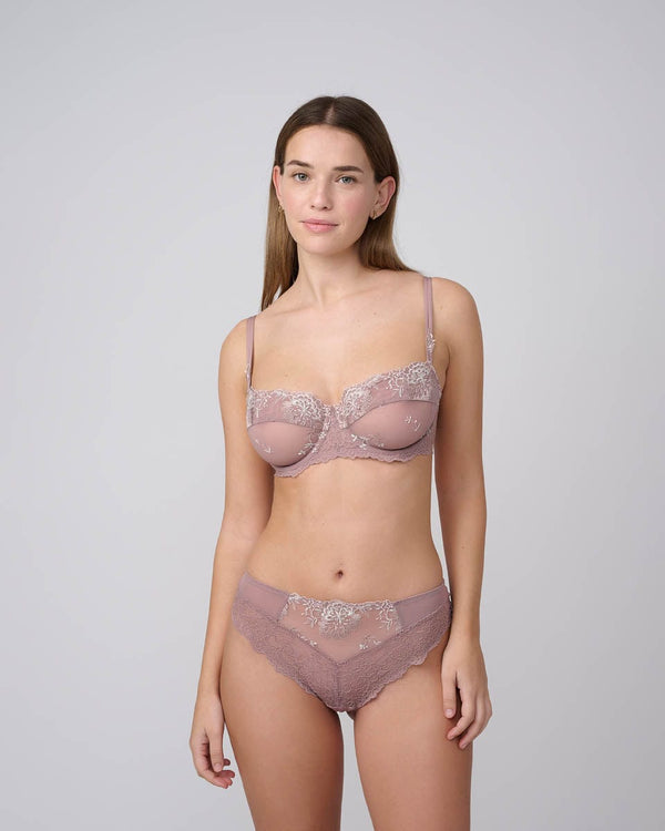 חזייה לא מרופדת עם ברזלים ברקמה עשירה בשני גוונים - SMOKED PURPLE – תמונה 4