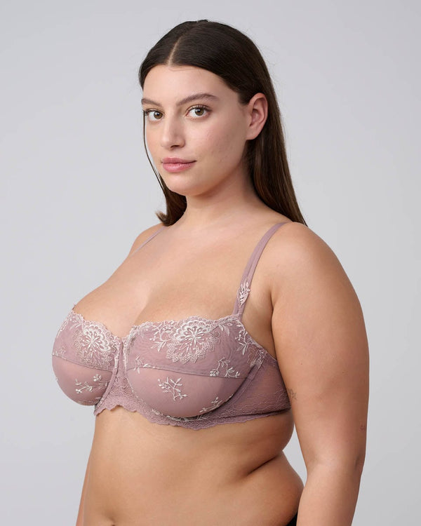 חזייה לא מרופדת עם ברזלים ברקמה עשירה בשני גוונים