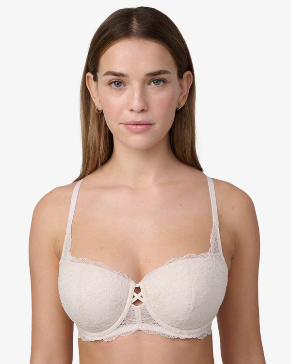 חזייה מרופדת במפתח עגול מתחרה - OATMEAL – תמונה 1