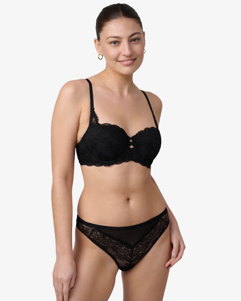 חזייה מרופדת במפתח עגול מתחרה - BLACK – תמונה 4