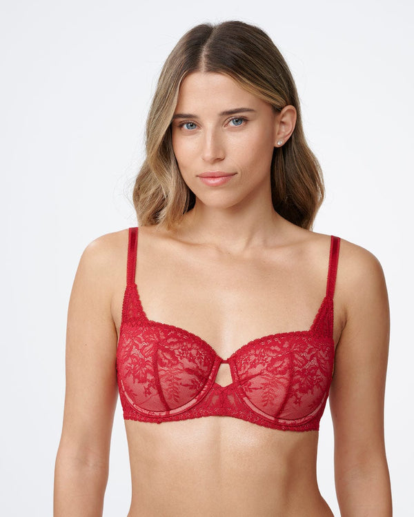 חזייה מרופדת עם ברזלים בשילוב תחרה במראה דרמטי - RUBY RED – תמונה 1