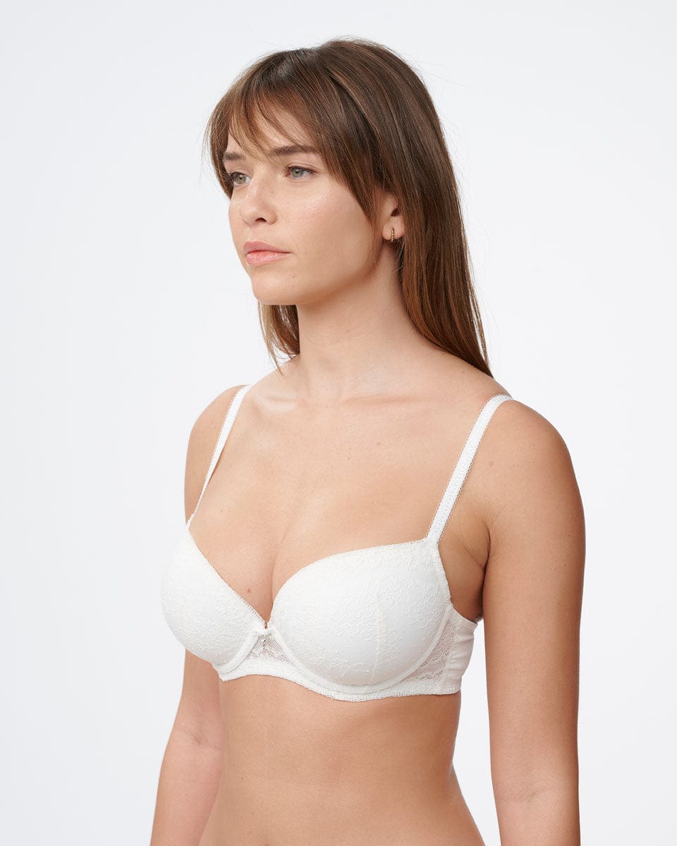 חזיית פוש אפ מרופדת עם ברזלים מתחרת פרחים  רומנטית ועדינה - IVORY – תמונה 2