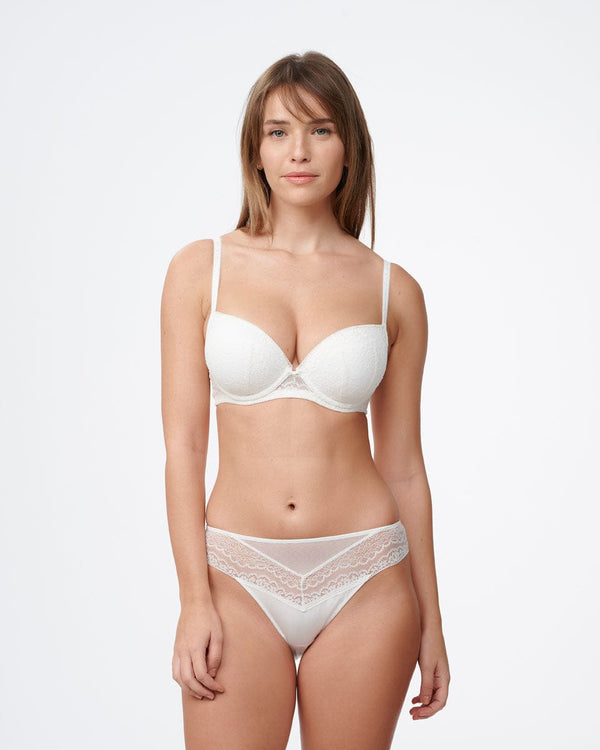 חזיית פוש אפ מרופדת עם ברזלים מתחרת פרחים  רומנטית ועדינה - IVORY – תמונה 4