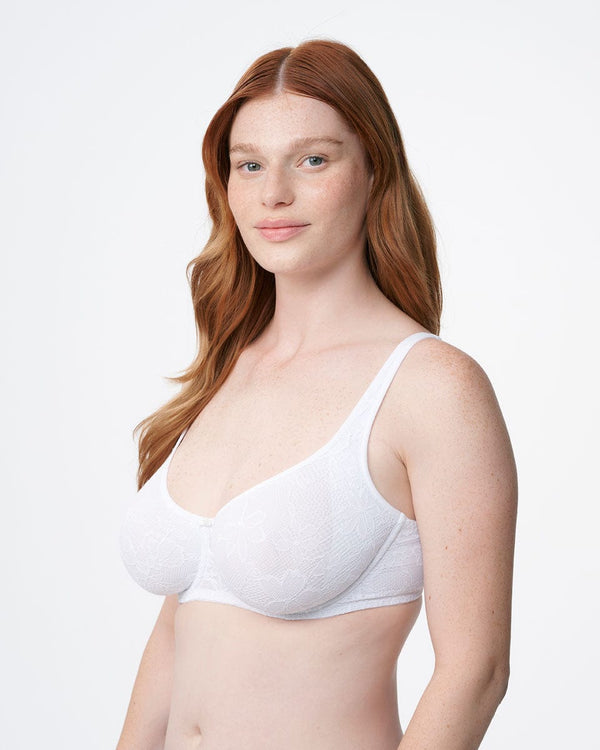 חזיית ללא ריפוד עם ברזלים מבד תחרה אלסטית במיוחד - IVORY – תמונה 2