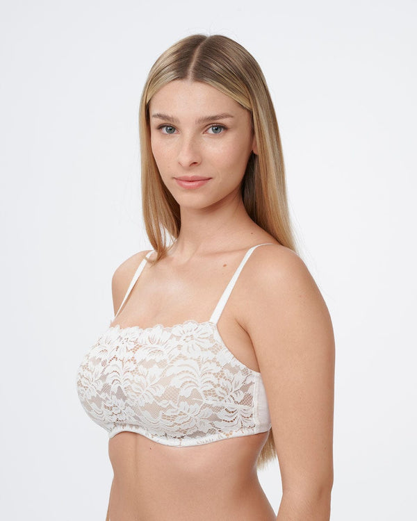 חזיית תחרה מרופדת במראה סטרפלס עם ברזלים נסתרים - IVORY – תמונה 2