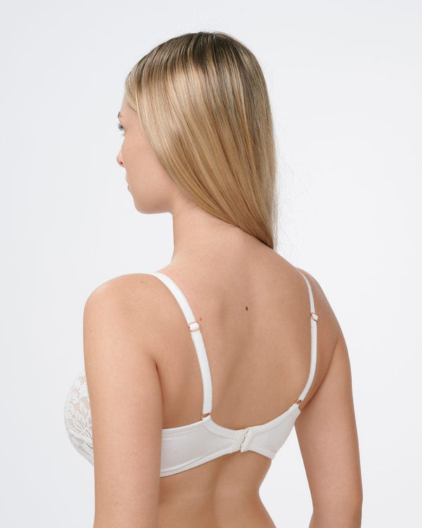 חזיית תחרה מרופדת במראה סטרפלס עם ברזלים נסתרים - IVORY – תמונה 3