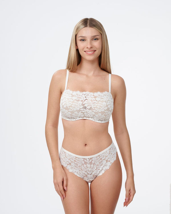 חזיית תחרה מרופדת במראה סטרפלס עם ברזלים נסתרים - IVORY – תמונה 4