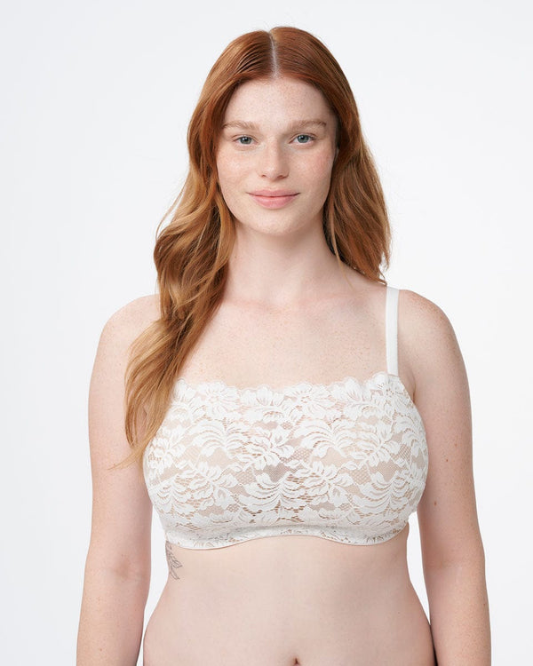 חזיית תחרה מרופדת במראה סטרפלס עם ברזלים נסתרים - IVORY – תמונה 5